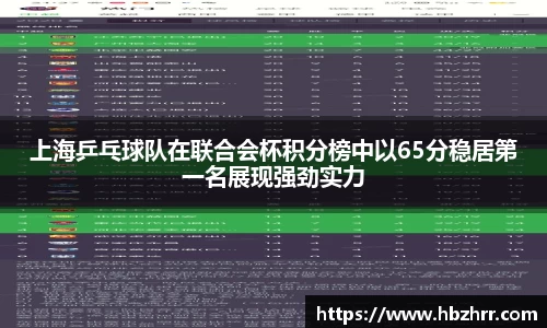 上海乒乓球队在联合会杯积分榜中以65分稳居第一名展现强劲实力